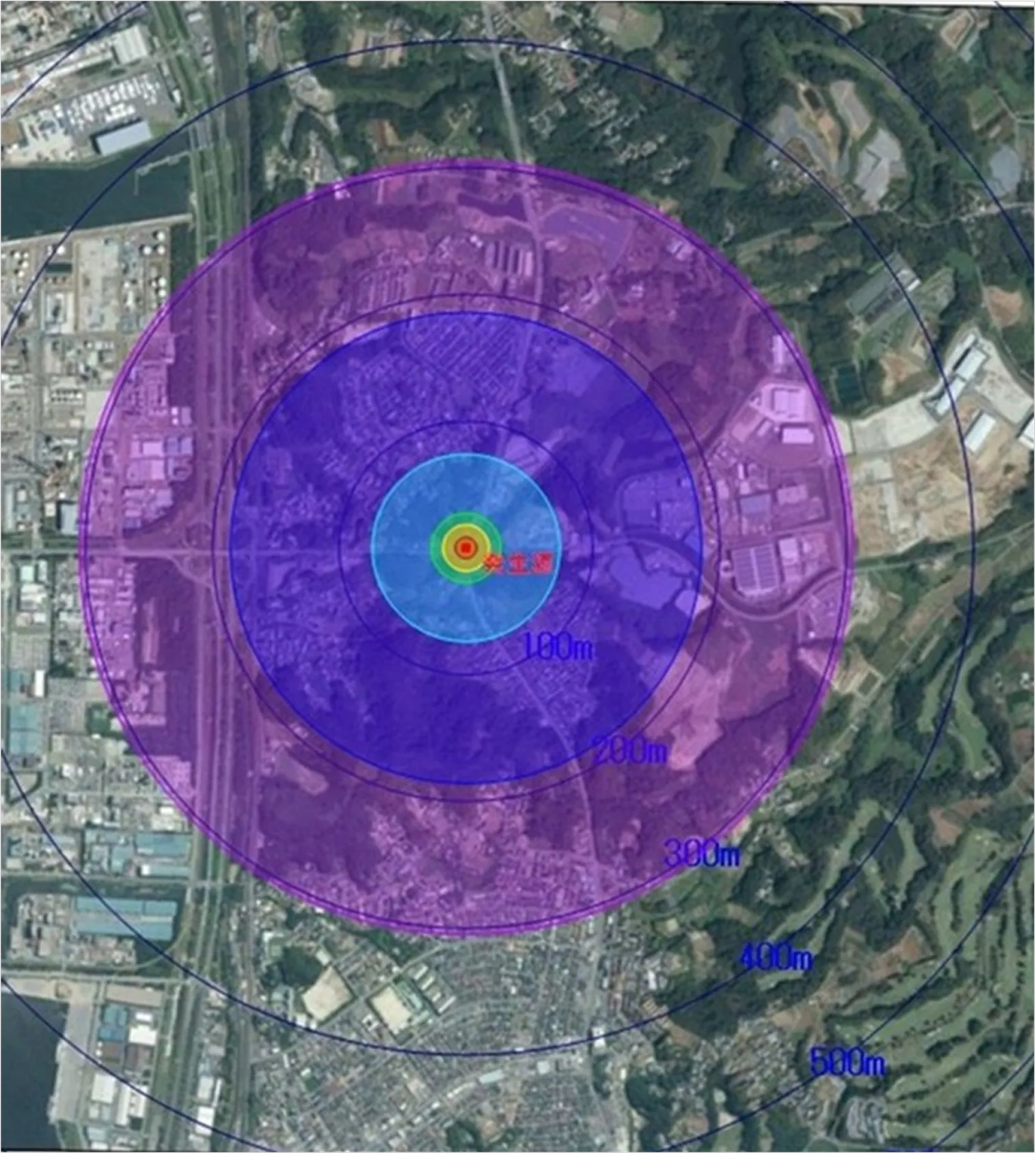 VCEシミュレーション 爆風圧の影響範囲図